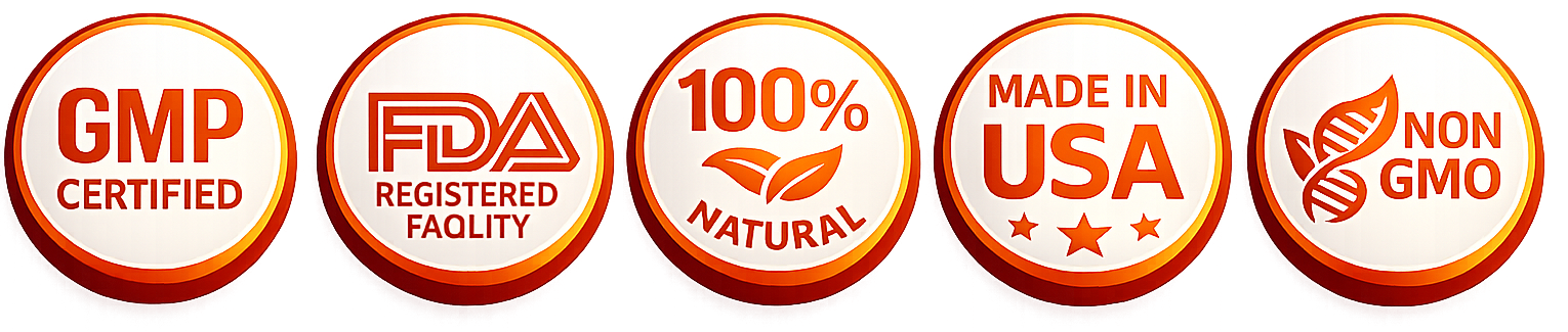 GMP Certified, FDA Registered Facility, 100% Natural, Made in USA, Non GMO